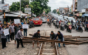 Mobil Diseruduk Kereta Api, Warga Palangi Rel dengan Besi Bekas