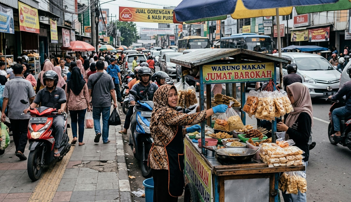 Pedagang kaki lima di pinggir jalan.